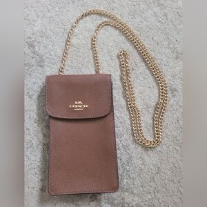 COACH Saddle Grain Crossbody Phone Case with Gold Chain
